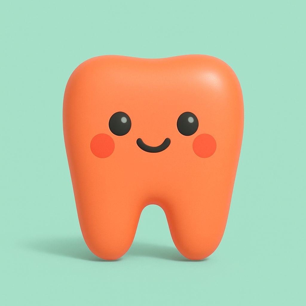 Mascota de diente sonriente, símbolo de Coral Odontología